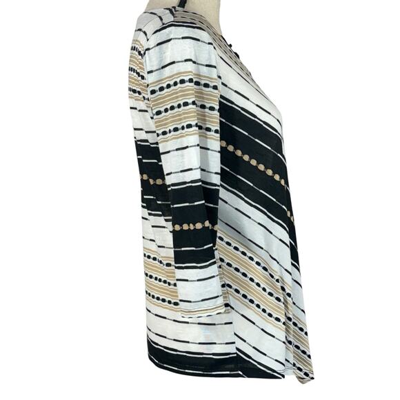 Alfred Dunner Small Top Geometric Stretch 3/4 Sleeve Round Neck Semi-Sheer Multi - Picture 3 of 7